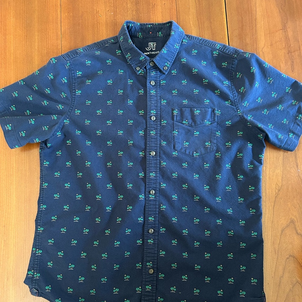 Men's Short-Sleeve Button-Down Shirt - JackThreads Navy Palm Trees